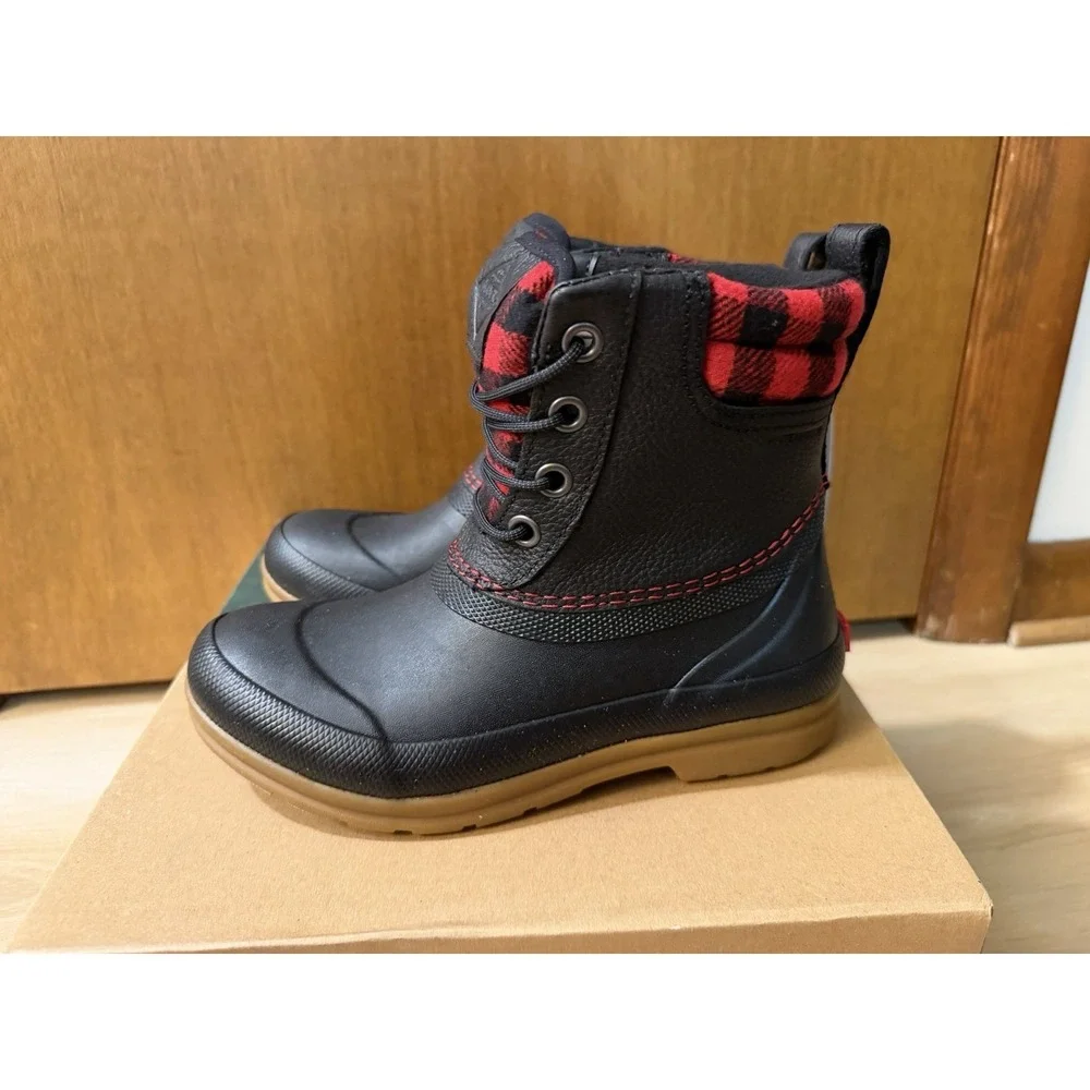 Muck Boots Women's Waterproof Originals Lace-Up Duck Boot Black Buffalo Plaid 5